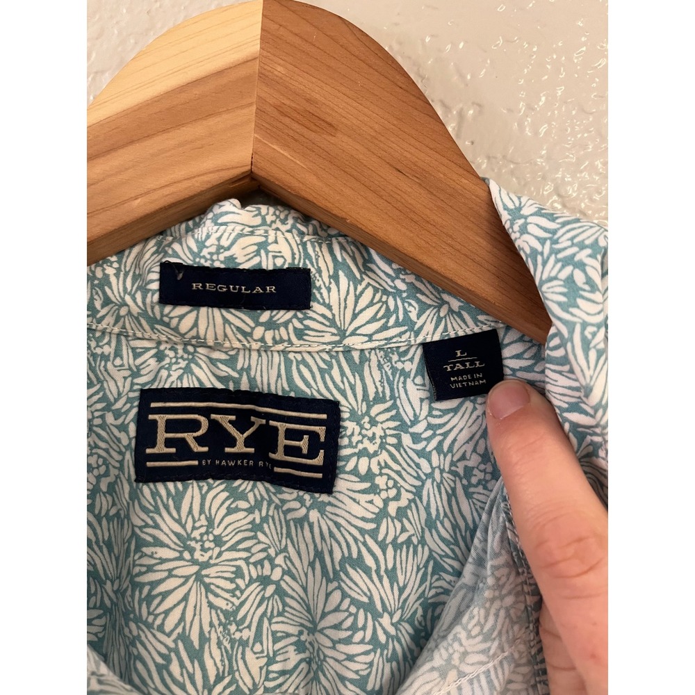 Rye by Hawker Rye Mens L Tall Teal Floral Short Sleeve Button Down Shirt Regular - Picture 3 of 7